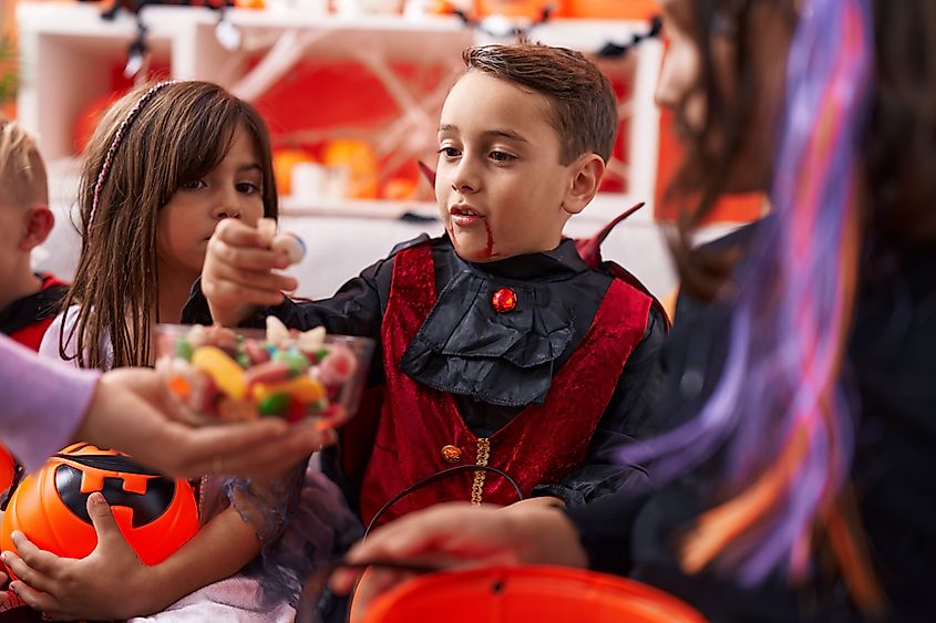 Kids trick or treating.