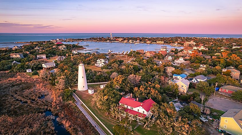 Aerial view of Ocracoke Lighthouse on Ocracoke Island