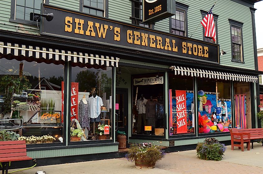 The Shaw General store in downtown Stowe, Vermont. Editorial credit: James Kirkikis / Shutterstock.com