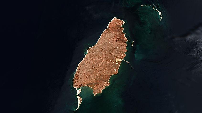 Barrow Island in the Indian Ocean on a satellite image.