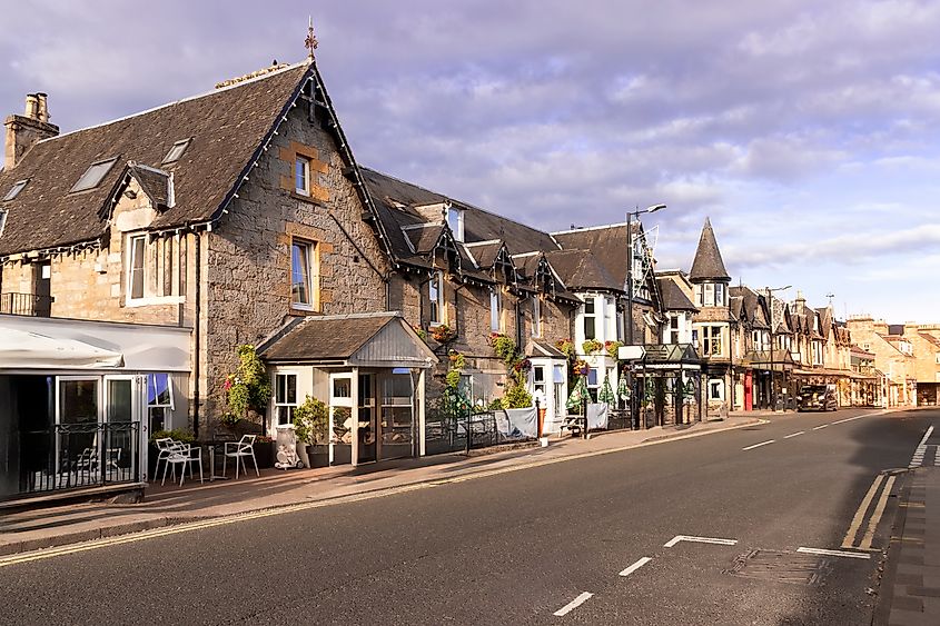 The main street of Pitlochry, Scotland.
