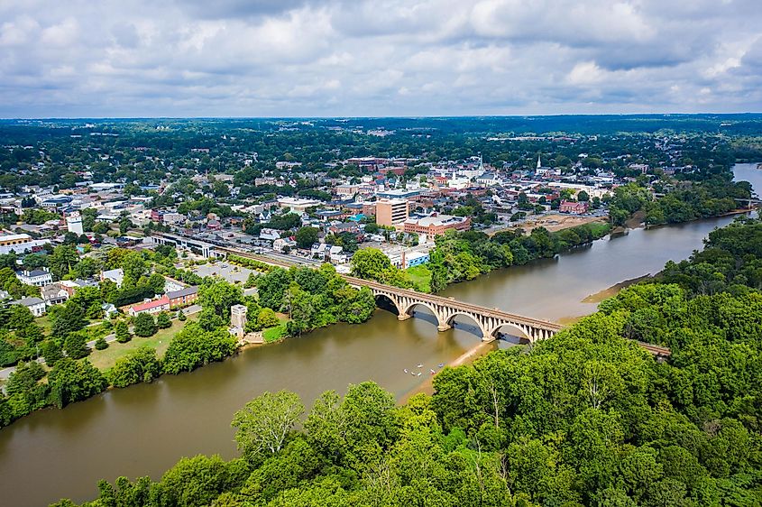 Aerial view of historic Fredericksburg Virginia.