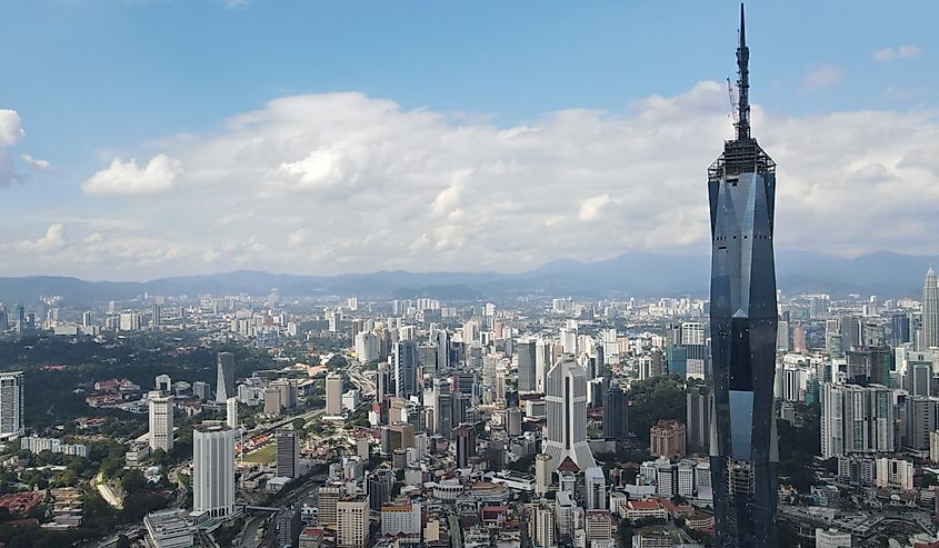 erial view of Kuala Lumpur skyline with giant skyscrapers