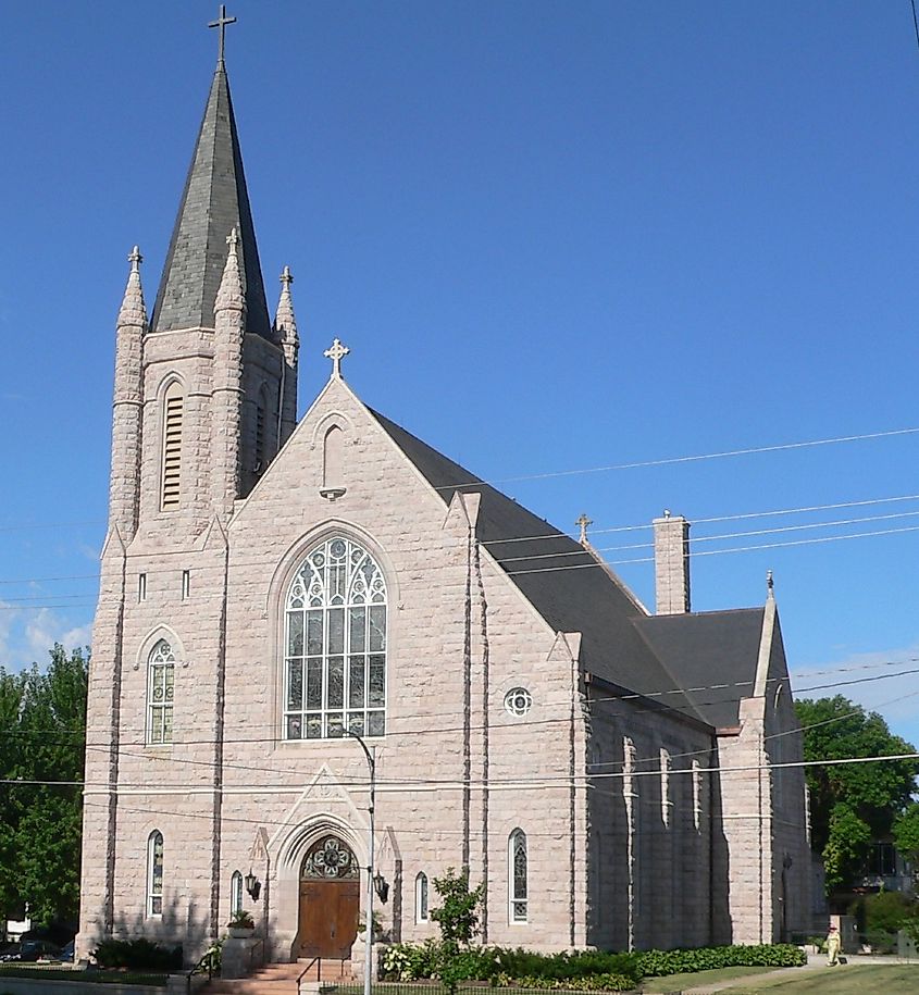 Sacred Heart Church, located at northwest corner of 22nd and Binney Streets in Omaha, Nebraska.