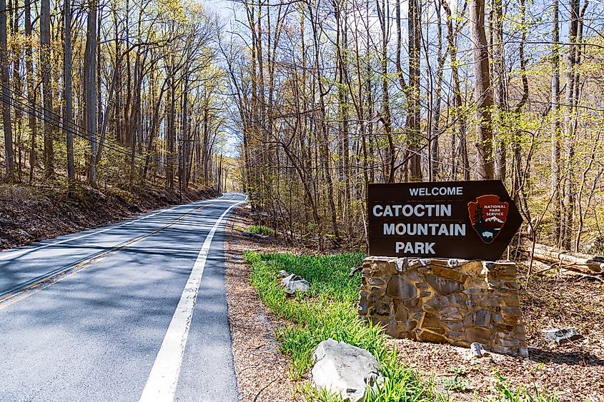 The Welcome Sign at the Catoctin Mountain Park near Thurmont, Maryland. Editorial credit: George Sheldon / Shutterstock.com