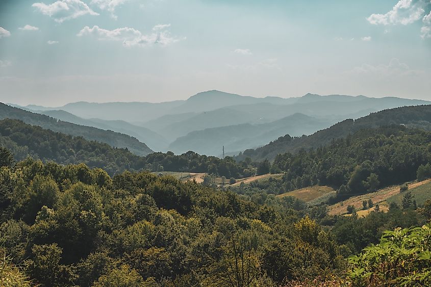 Balkan mountains in Serbia, sunny sky