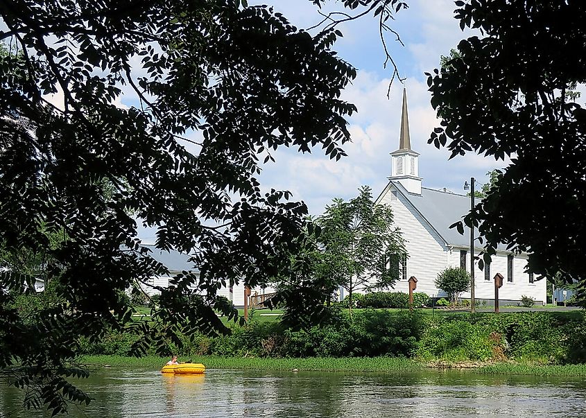 Floating down the Little River past St. Francis of Assisi, in Townsend, Tennessee.