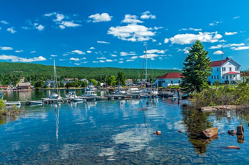 The US Coast Guard Station on Lake Superior in Grand Marais, Minnesota.