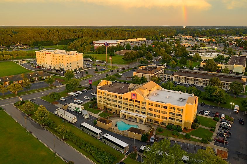 Aerial photo of hotels in Lumberton, North Carolina.