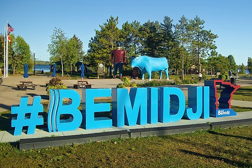 Sculptures of Paul Bunyan and Babe the Blue Ox in Bemidji, Minnesota
