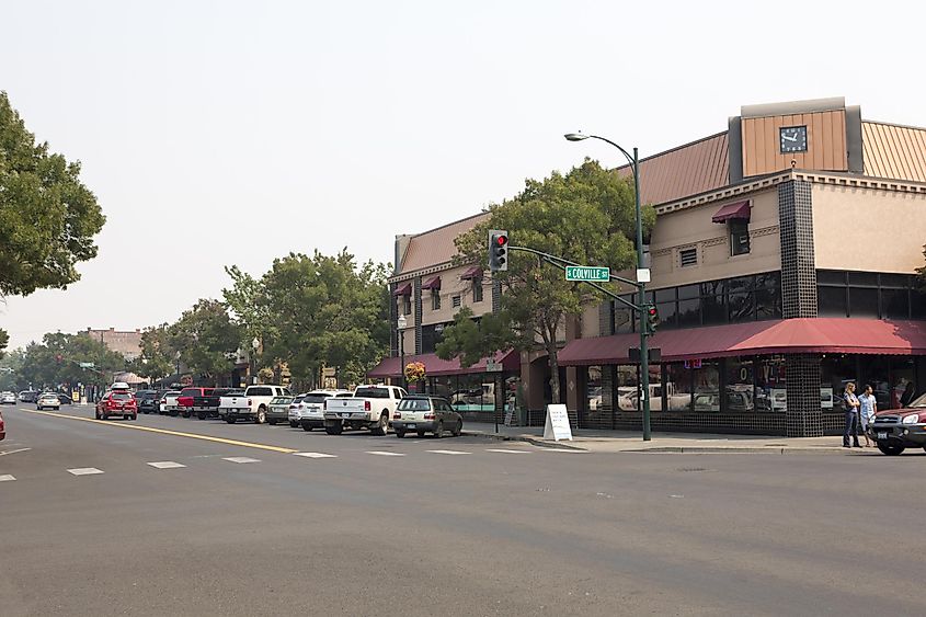 Downtown street in Walla Walla, Washington.