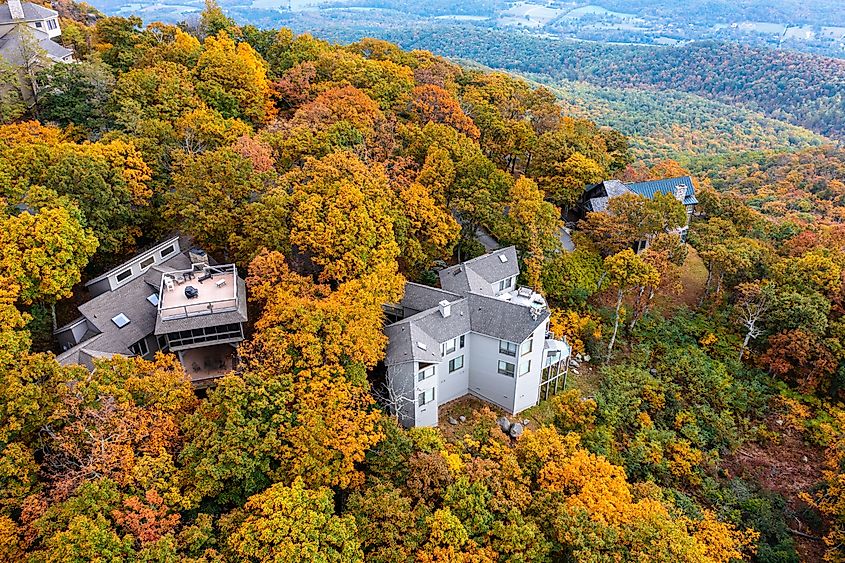 Aerial view of large vacation homes at Wintergreen Resort in Virginia