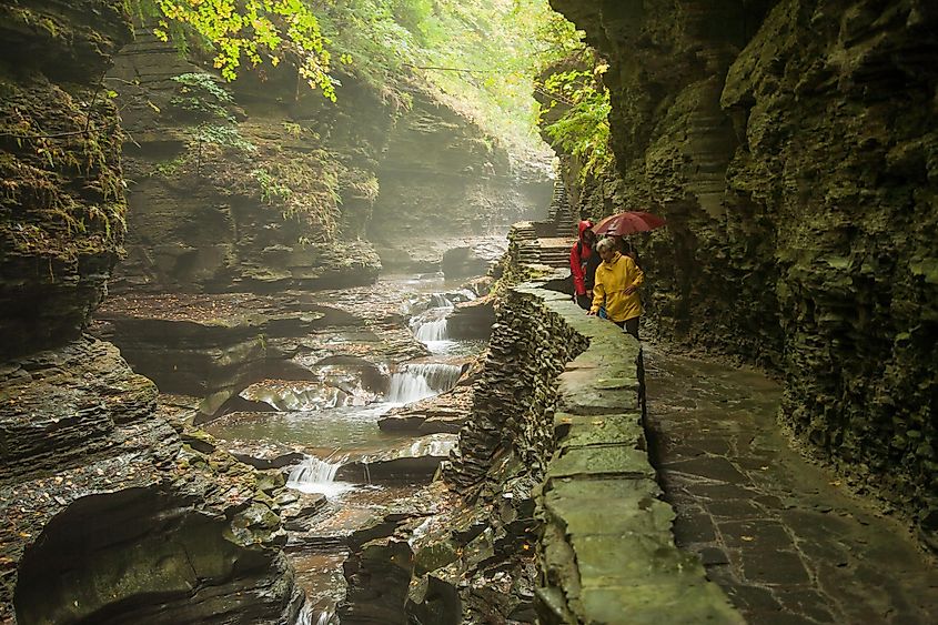 View of a hiking trail in the Watkins Glenn State Park in New York.