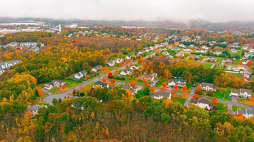 Aerial view of Fall Colors in Manchester, Connecticut