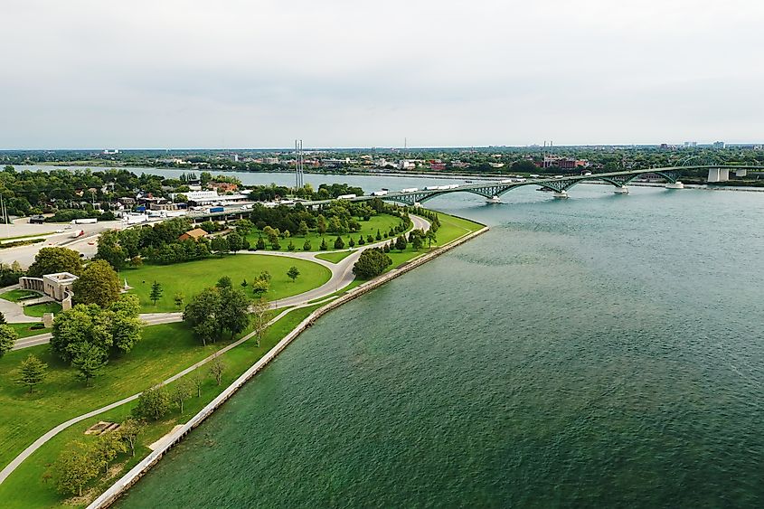 Aerial view of the waterfront at Fort Erie, Ontario, Canada.