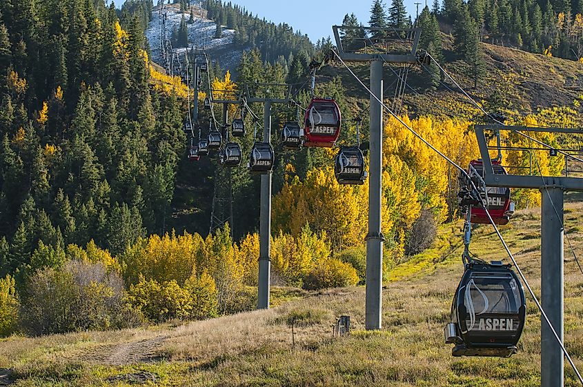 Gondola ski lift in Aspen, Colorado, in fall.