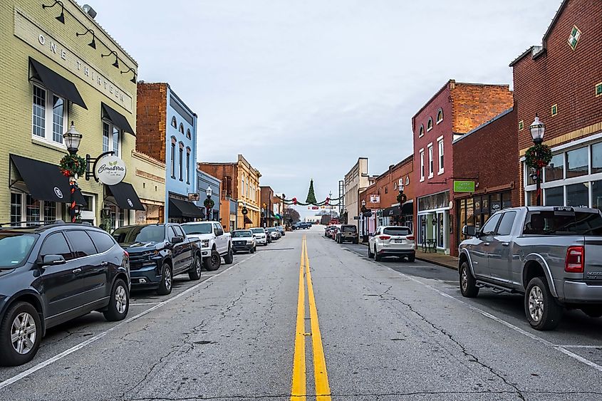 The charming downtown area of Seneca, South Carolina