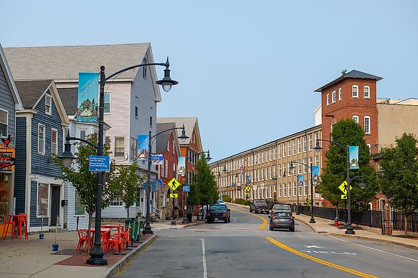 Main Street in the historic town of Newmarket, New Hampshire.