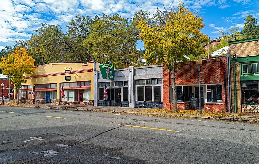 Buildings in the historic district of Dunsmuir, California, USA.