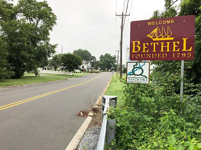 Street view in the historic town of Bethel in Delaware.