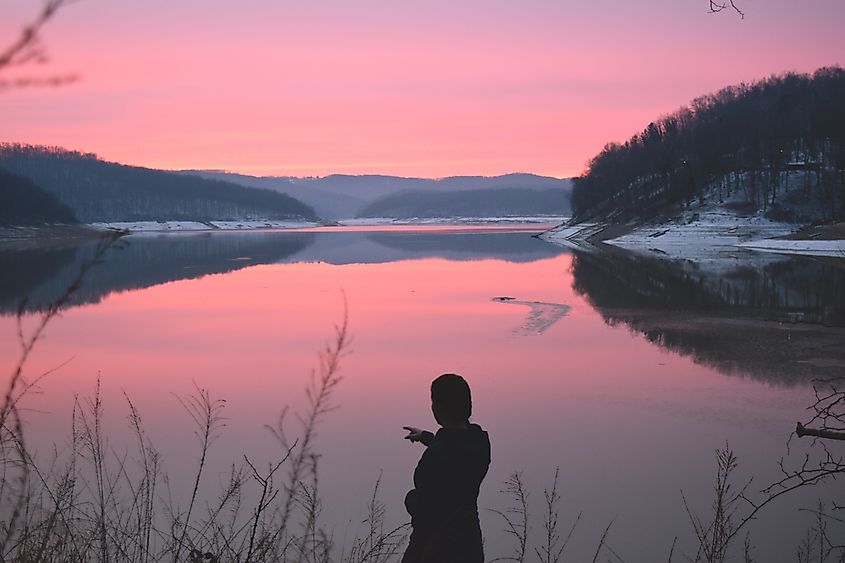 sunrise on the horizon of Tygart Lake, West Virginia