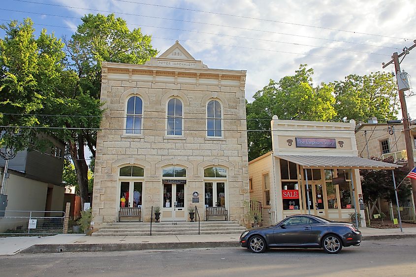 The Elephant Story Home Goods Store, located on High Street in downtown Comfort, Texas.