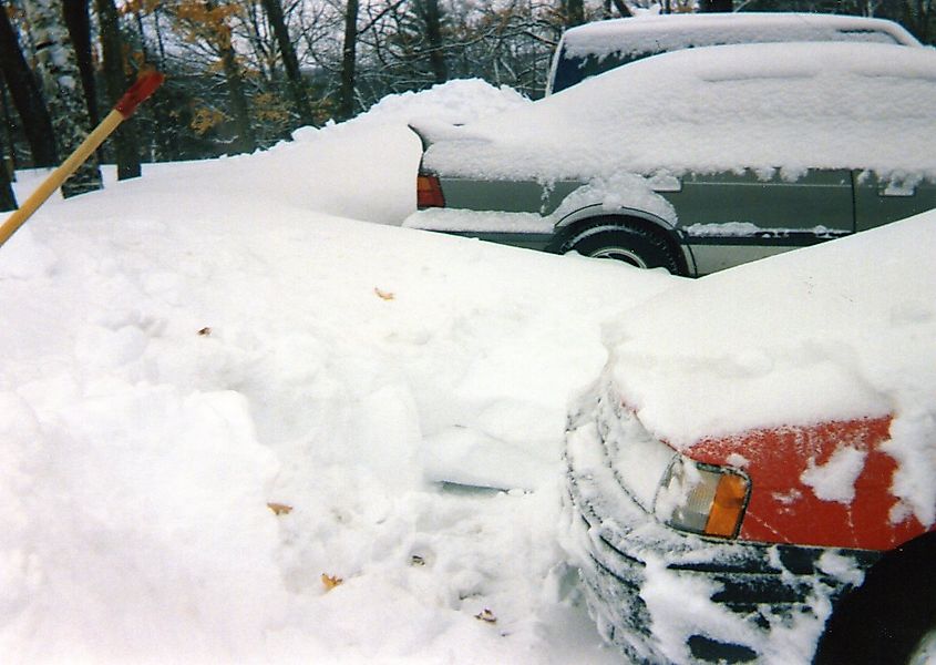 Partially dug out car at Fort Devens, Massachusetts, after the storm