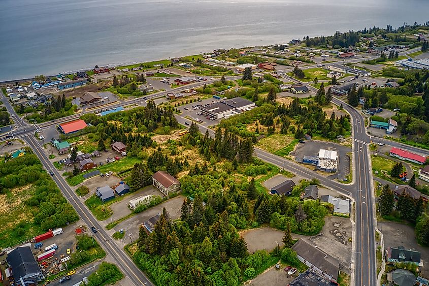 Aerial view of Homer, Alaska, during summer