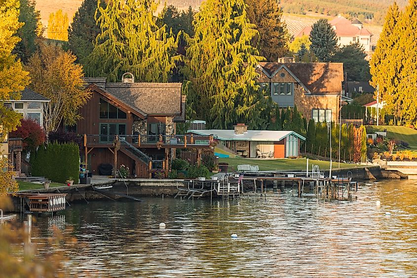 Waterfront homes in the town of Chelan, Washington.