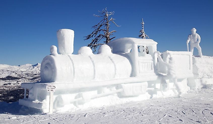 Sculpted snow train in McCall, Idaho Winter Carnival