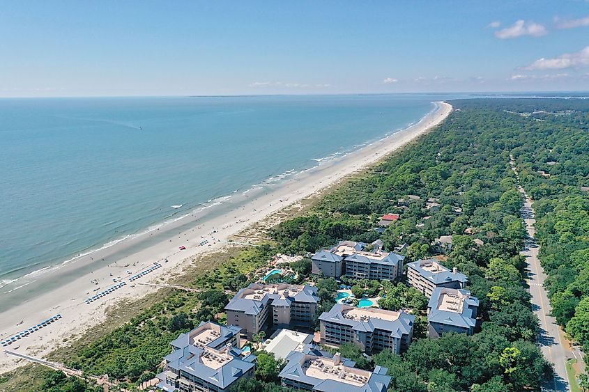 Aerial view over Coligny Beach on Hilton Head Island, South Carolina