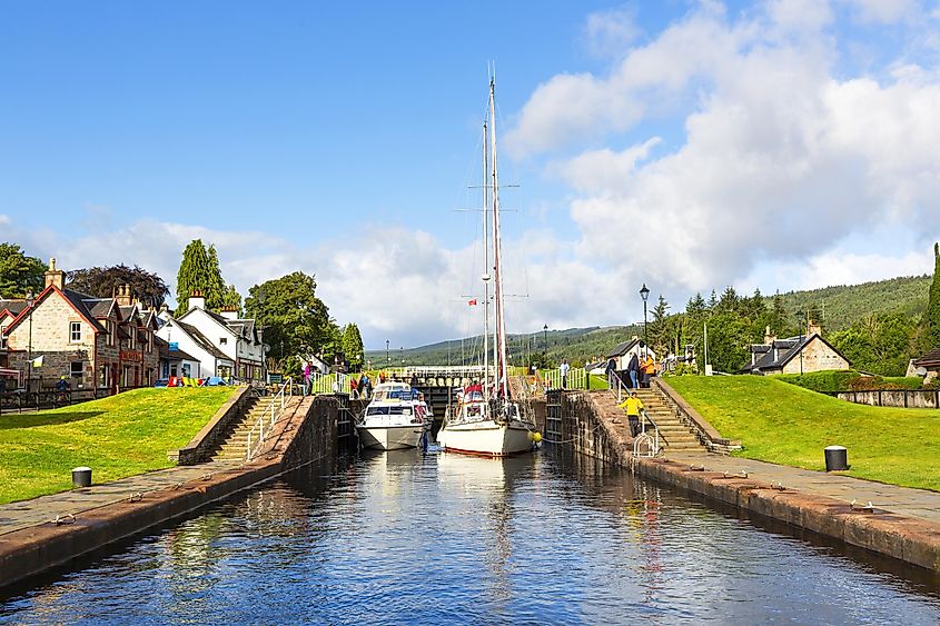 Swing bridge and locks in Fort Augustus, Scotland