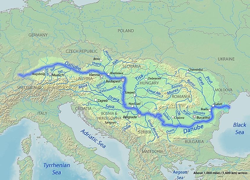 europe map labeled rivers