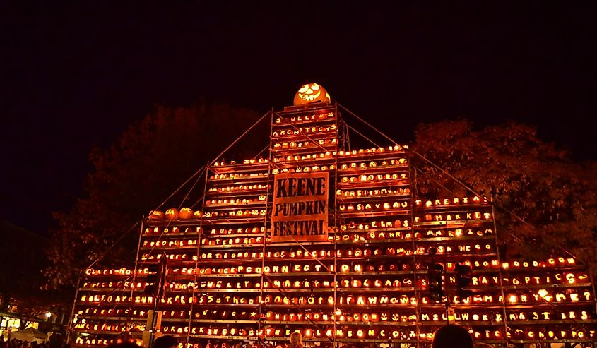 Giant pumpkin tower in Keene's Pumpkin Festival.