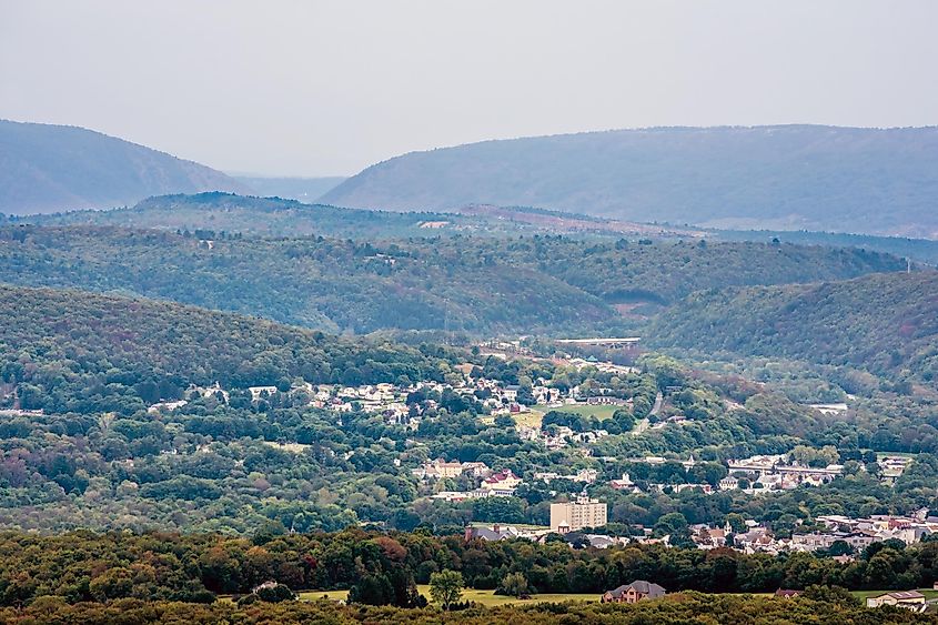 A scenic view of the Lehigh Valley from Flagstaff Mountain in Jim Thorpe Pennsylvania.