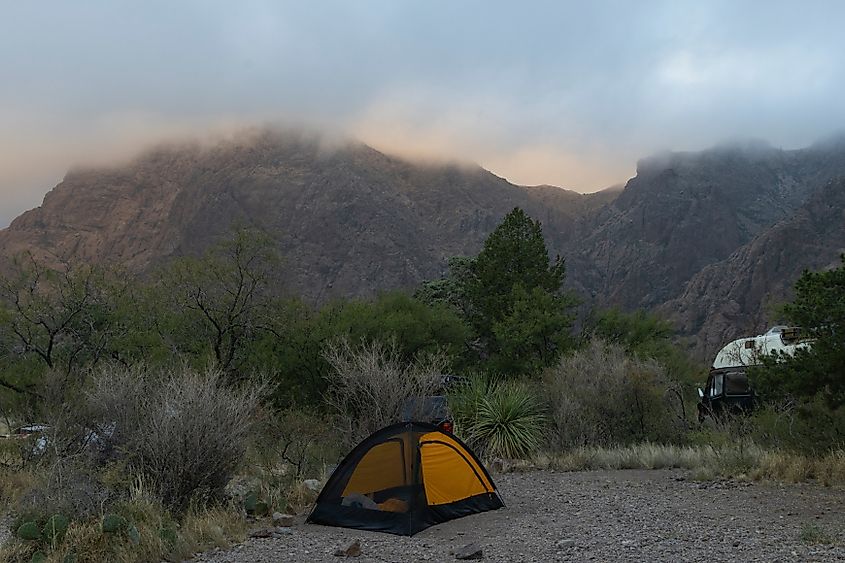 A tent in the Chisos Basin Campground in Big Bend National Park.