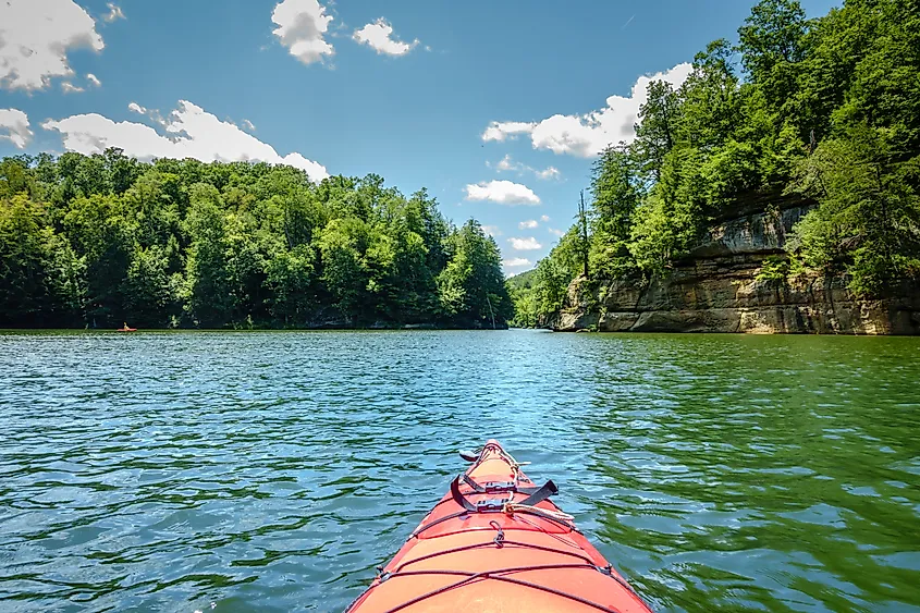 Scenic view of Grayson Lake in Kentucky from a kayak.
