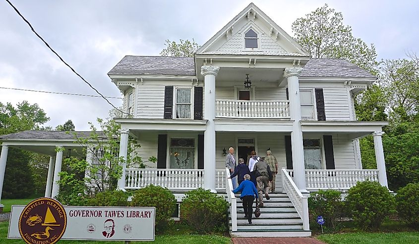 Visitors entering the J. Millard Tawes Library, Crisfield, Maryland.