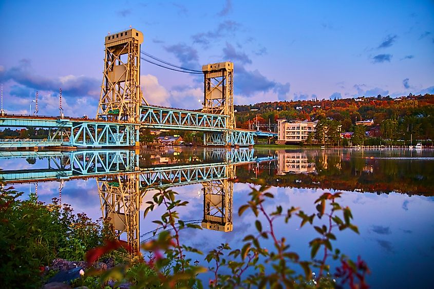 Portage Lake Lift Bridge Reflection at Twilight, Houghton, MI.