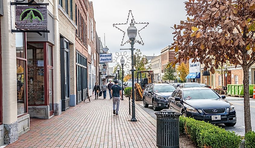 Main Street area downtown Spartanburg, South Carolina.