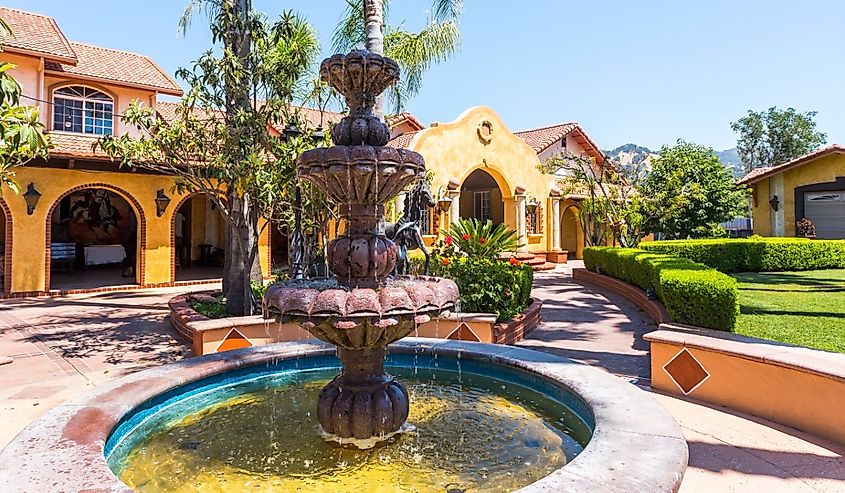 Beautiful exterior of the private residence in the Mexican architecture style, Cloverdale, California.