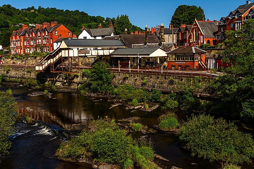 Llangollen Railway Station and the River Dee in Llangollen, Wales