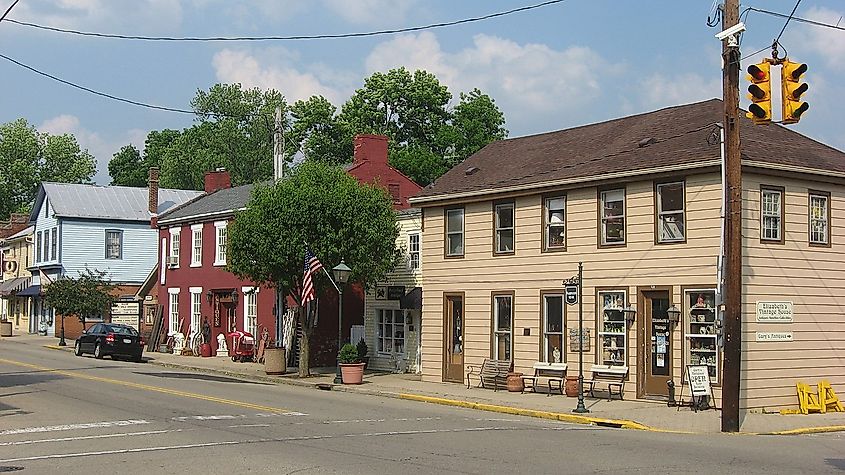 Main Street near the Miami Street intersection in Waynesville, Ohio. Public domain
