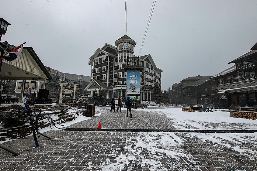 Snowshoe Mountain Resort, West Virginia: People enjoying a ski slope at the resort during a winter storm.