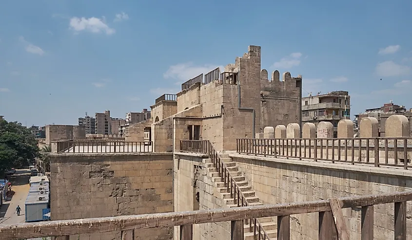 Bab al-Futuh is one of three remaining gates in the city wall of the old city of Cairo, Egypt 