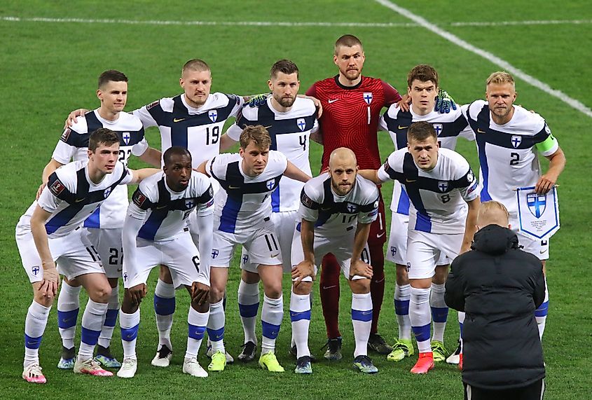 Players of Finland National Team pose for a group photo before the FIFA World Cup 2022 Qualifying round- Editorial credit: katatonia82 / Shutterstock.com
