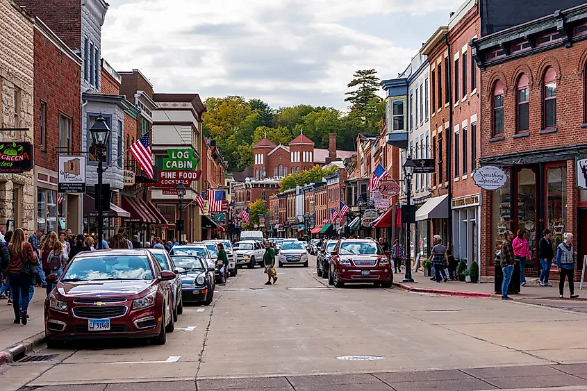Historical Main Street in Galena, Illinois.