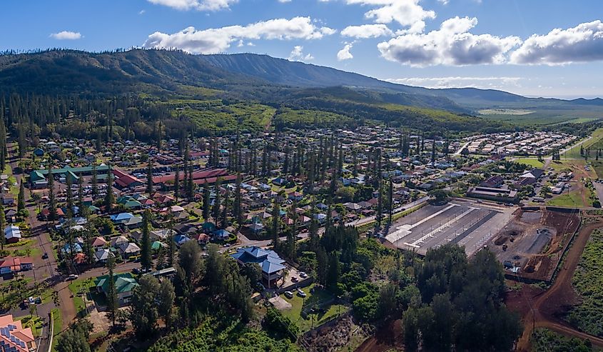 Lanai City, an old plantation town aerial view