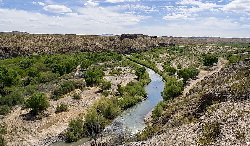 Gila River flowing through the Gila Box Riparian National Conservation Area near Safford, Arizona.