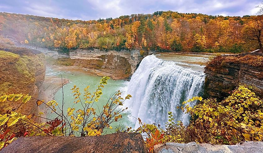 Waterfall in Letchworth state park in New York in the fall